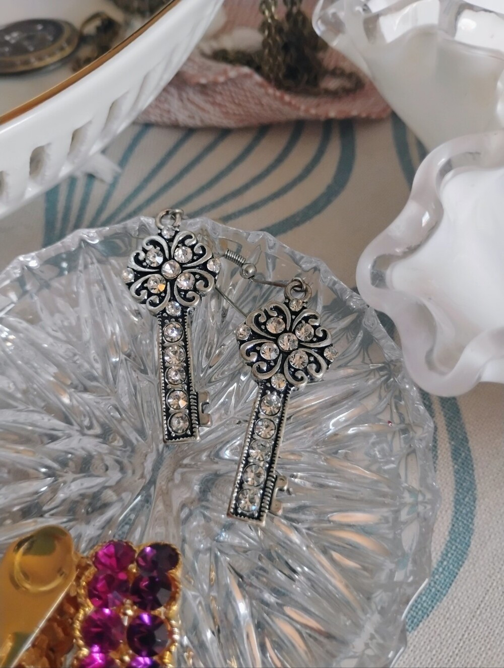 Vintage Vibes Cz Key Earrings